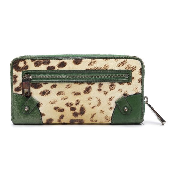 Juicy Couture Leather Leopard Print Wallet Zip Around Green Brown Animal Print - Picture 6 of 12